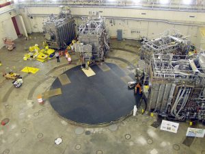 A fusion reactor during a plasma test